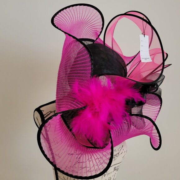 Paris Hand-Made Large Brim Ruffle Organza Hat | Elegant Royal Derby Wedding Hat main image 4